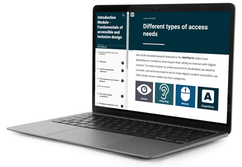 Laptop displaying a page from the Designing Accessible Learning Content programme.